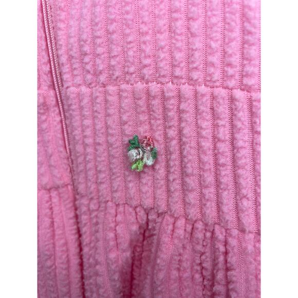 Vintage Pink Ribbed Zipper Robe with Flower Appliques - Picture 5 of 5